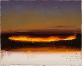 Evening Blaze Line by Tim Storrier, 1990, synthetic polymer paint and rope on board, sold Jul 2022