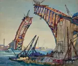 Building Of The Sydney Harbour Bridge by Arthur d’Auvergne Boxall, 1930, watercolour on paper on card, sold Jul 2022