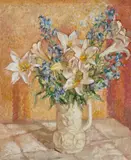 Christmas Lilies by Sybil Craig, oil on canvas on cardboard, sold Jul 2022