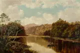 River Landscape, Tasmania by Haughton Forrest, c.1880, oil on academy board, sold Jul 2022