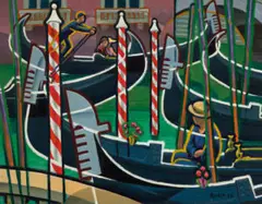 Gondolas by Weaver Hawkins, 1958, oil on composition board, sold May 2022