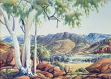 Ghost Gums by Albert Namatjira, 1954, watercolour on paper on card, sold May 2022