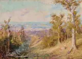 Looking North From Mount Macedon by Frederick McCubbin, 1906, oil on canvas on board, sold May 2022