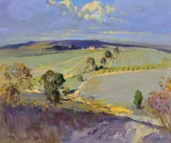 Near Kangaroo Ground, Victoria by Penleigh Boyd, 1920, oil on board, sold May 2022