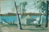 Campers At Lake Macquarie, Wangi Wangi, Nsw by William Dobell, gouache on paper, offered May 2022