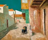 Migrant Woman, Woolloomooloo Lane by Sali Herman, 1969, oil on canvas, sold May 2022