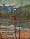 TREES, RIVER AND MOUNTAINS, c.1886 – 87 by John Peter Russell, oil on wood panel, sold May 2022