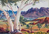 Looking West Spring Gap by Albert Namatjira, watercolour on paper, sold Mar 2022