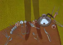 Through The Window by John Brack, 1972, oil on canvas, sold Feb 2022