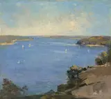 Grey Day, Sydney Harbour (View Of North Head, Rose Bay) by Penleigh Boyd, 1922, oil on canvas, sold Feb 2022