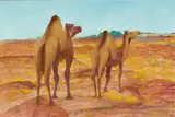 Camels In The Desert by Sidney Nolan, 1951, Ripolin enamel and red ochre oil paint on composition board, sold Feb 2022