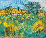 Haystacks by John Perceval, 1972, oil on canvas, sold Feb 2022