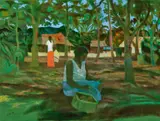 Fijian Village by Ray Crooke, c.1970, oil on composition board, sold Feb 2022