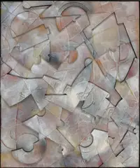 Zone Ii by Asher Bilu, 1974, polyvinyl butyral resin and pigment on board, sold Feb 2022