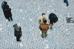 Seven People In The Snow by Ivan Durrant, 1975, synthetic polymer paint on composition board, sold Feb 2022