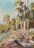 The Clearing, Mt. Macedon by Frederick McCubbin, c.1904, oil on canvas board, sold Dec 2021