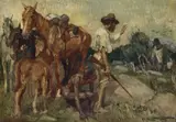 Eyre And Wylie by George Washington Lambert, 1908, oil on wood panel, sold Dec 2021