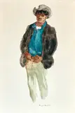 Young Stockman by Russell Drysdale, watercolour and ink on paper, sold Dec 2021