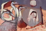 And They Saw Each Other by Clifton Pugh, oil on composition board, offered Dec 2021