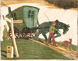 The Rain Cloud by Ethel Spowers, 1931, colour linocut, sold Nov 2021