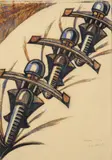 Speedway by Sybil Andrews, 1934, colour linocut, sold Nov 2021