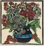 Australian Gum Blossoms by Margaret Preston, 1928, hand-coloured woodcut, sold Nov 2021