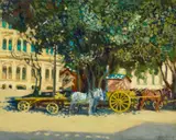 (Carts In Eagle Street) by Vida Lahey, c.1913, oil on board, sold Nov 2021
