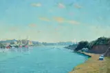 Early Morning, Brisbane River by Vida Lahey, 1932, oil on canvas on board, sold Nov 2021