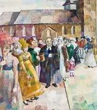 Samuel Marsden After Service At St. John’S Parramatta, 1937 – 38 by Grace Cossington Smith, oil on pulpboard, sold Nov 2021