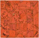 Tartan by Rosalie Gascoigne, 1998, sawn, painted and stencilled wood from cable reels on board, sold Nov 2021