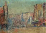 Collins Street, Melbourne by Frederick McCubbin, c.1915, oil on canvas board, offered Nov 2021