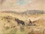 Man Clearing Land, Harkaway by Arthur Boyd, 1949, oil on board, sold Nov 2021