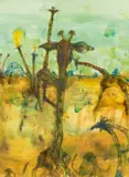 Young Giraffe by John Olsen, watercolour and pastel on paper, sold Nov 2021