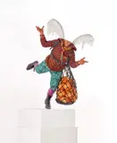 Food Faerie by Yinka Shonibare, 2010, fiberglass mannequin, Dutch wax printed cotton, leather, artificial fruit and goose feathers, offered Nov 2021