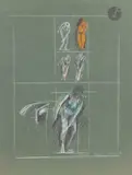 Figure en mouvement by Ferit Iscan, 1966, Mine de plomb et crayon gras sur papier vert, sold Oct 2025