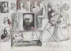 A ! Noël by Franciszek Starowieyski, 1994, Fusain rehaussé à l’aquarelle, sold Sep 2025