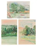Arbres à Montchauvet ; Montchauvet, vache au pré by Henryk Hayden, vers 1949, Aquarelle ; encre et aquarelle, sold Sep 2025