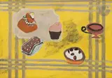 Gâteaux sur nappe jaune by Henryk Hayden, 1963, Gouache sur carton, sold Sep 2025