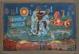 Poisson, Capricorne, Verseau - projet de tapisserie by Henryk Hayden, Gouache sur carton, sold Sep 2025