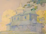Eglise en bois by Rudolf Indruch, 1925, Aquarelle, sold Sep 2025