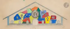 Étude pour la façade de l’Église Notre-Dame-de-toute-Grâce (Plateau d’Assy, Haute Savoie) by Fernand Léger, 1947, Gouache et encre sur papier contrecollé sur toile, sold Sep 2025