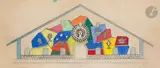 Étude pour la façade de l’Église Notre-Dame-de-toute-Grâce (Plateau d’Assy, Haute Savoie) by Fernand Léger, 1947, Gouache et encre sur papier contrecollé sur toile, sold Sep 2025