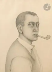 Autoportrait à la pipe by Georges Bauquier, vers 1935, Crayon noir et estompe sur papier, sold Sep 2025