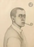 Autoportrait à la pipe by Georges Bauquier, vers 1935, Crayon noir et estompe sur papier, sold Sep 2025