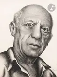 Portrait de Picasso by Georges Bauquier, 1951, Crayon noir sur papier, sold Sep 2025