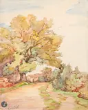 Santa Cruz, Ténérife, Place verdoyante by André Nivard, 1933, Aquarelle sur traits de crayon, sold Sep 2025