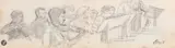 L’Orchestre by Louis Hayet, Crayon noir sur double page de carnet, sold Sep 2025