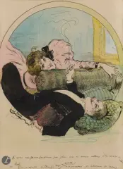 La Conversation by Carl Happel, vers 1900, Encre, aquarelle et crayon bleu sur traits de mine de plomb, sold Sep 2025
