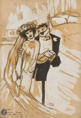 La Jeune mariée by Paul Iribe, Crayon noir gras, crayon de couleur et rehauts de gouache blanche, sold Sep 2025