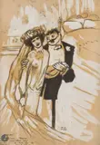 La Jeune mariée by Paul Iribe, Crayon noir gras, crayon de couleur et rehauts de gouache blanche, sold Sep 2025